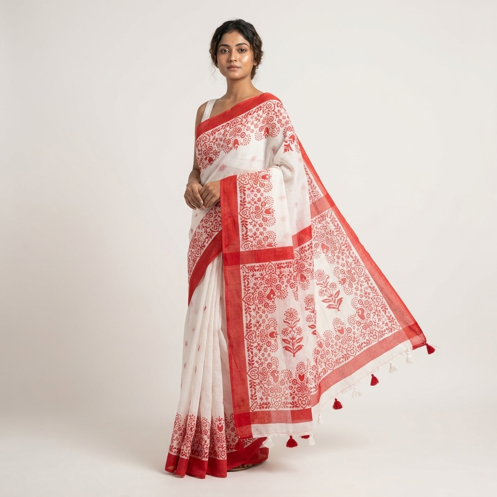 Women’s Half-Silk Screen-Printed Saree – Elegant & Stylish