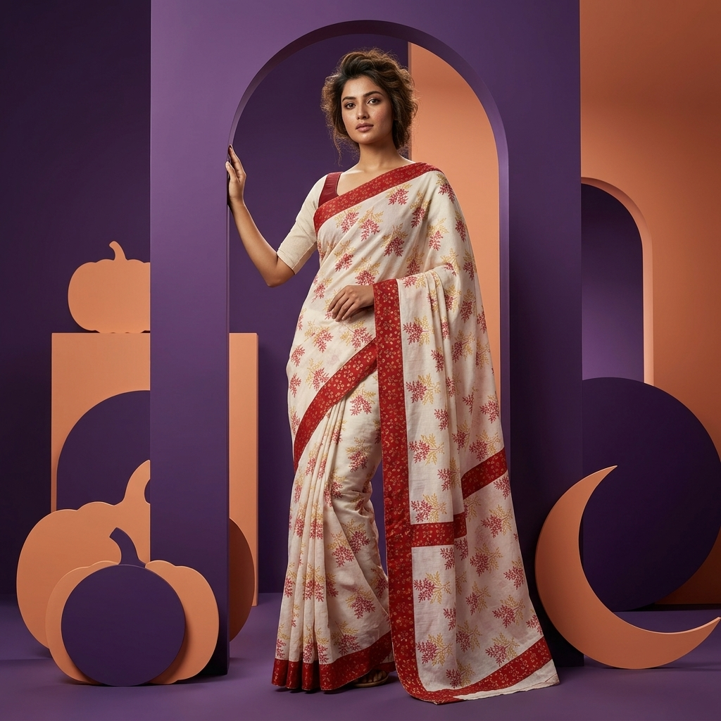 Traditional Handloom Saree for Women with Elegant Ethnic Motifs